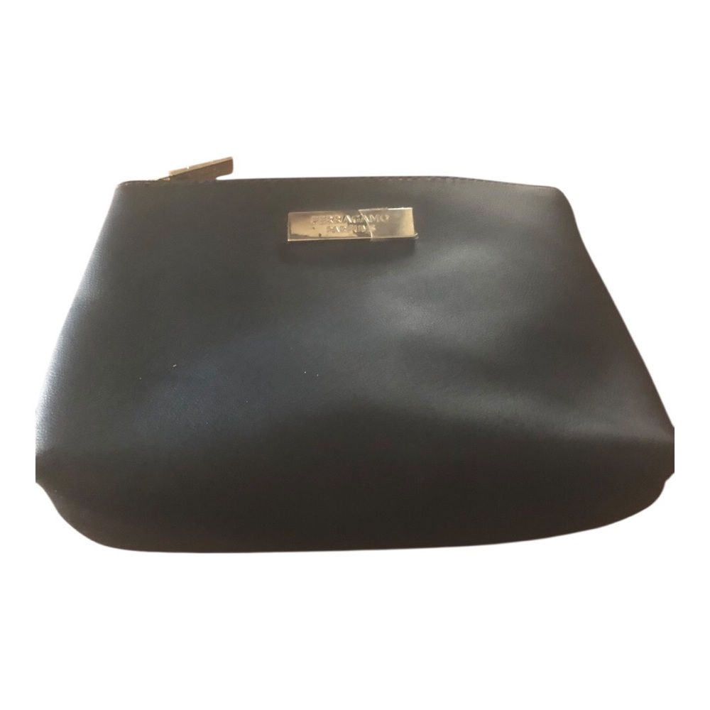 Salvatore Ferragamo Black Leather Codmetics Bag with Gold Detail